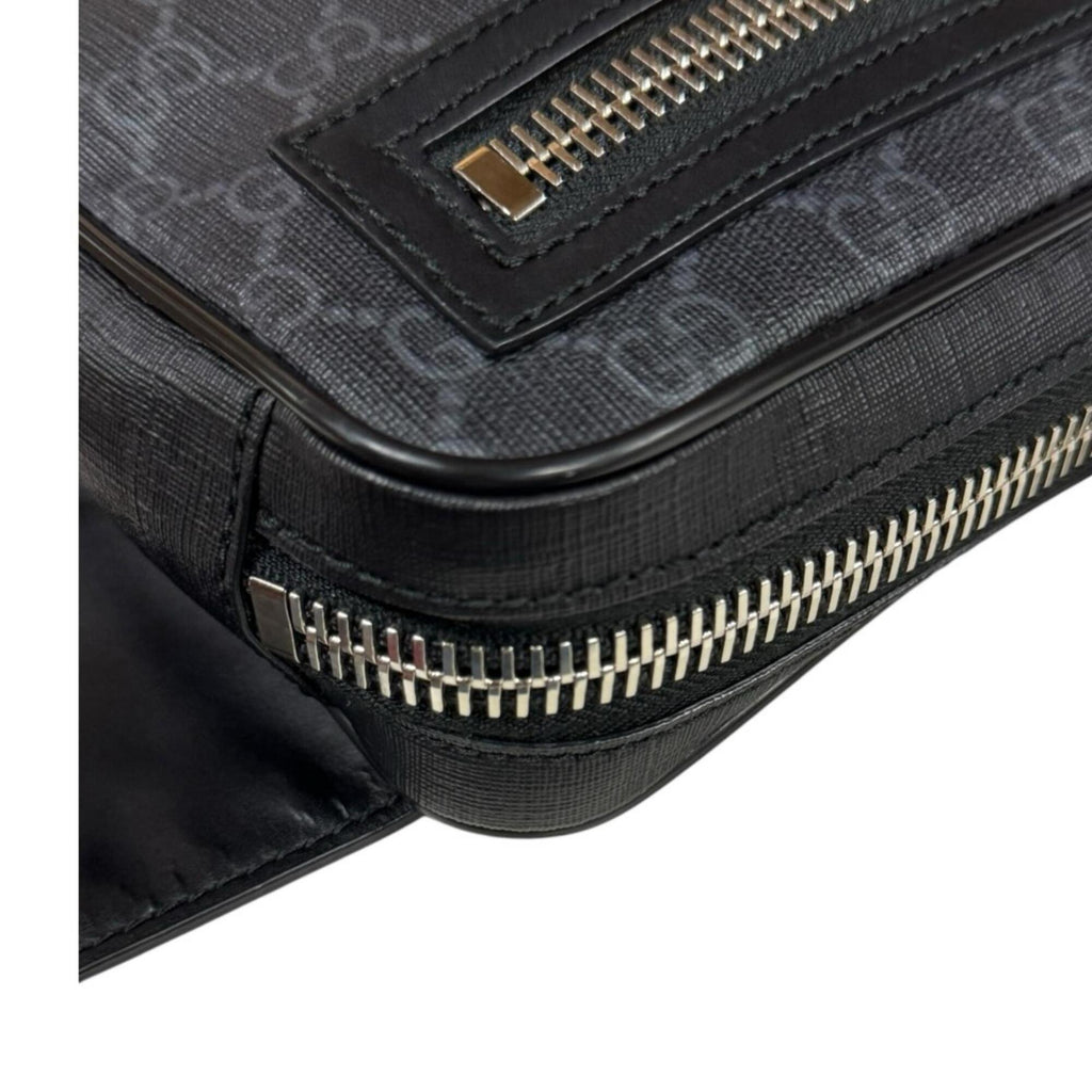 Gucci Sherry Line Black Gray Gg Supreme Leather Fanny Pack Sling Bag (Pre-Owned)