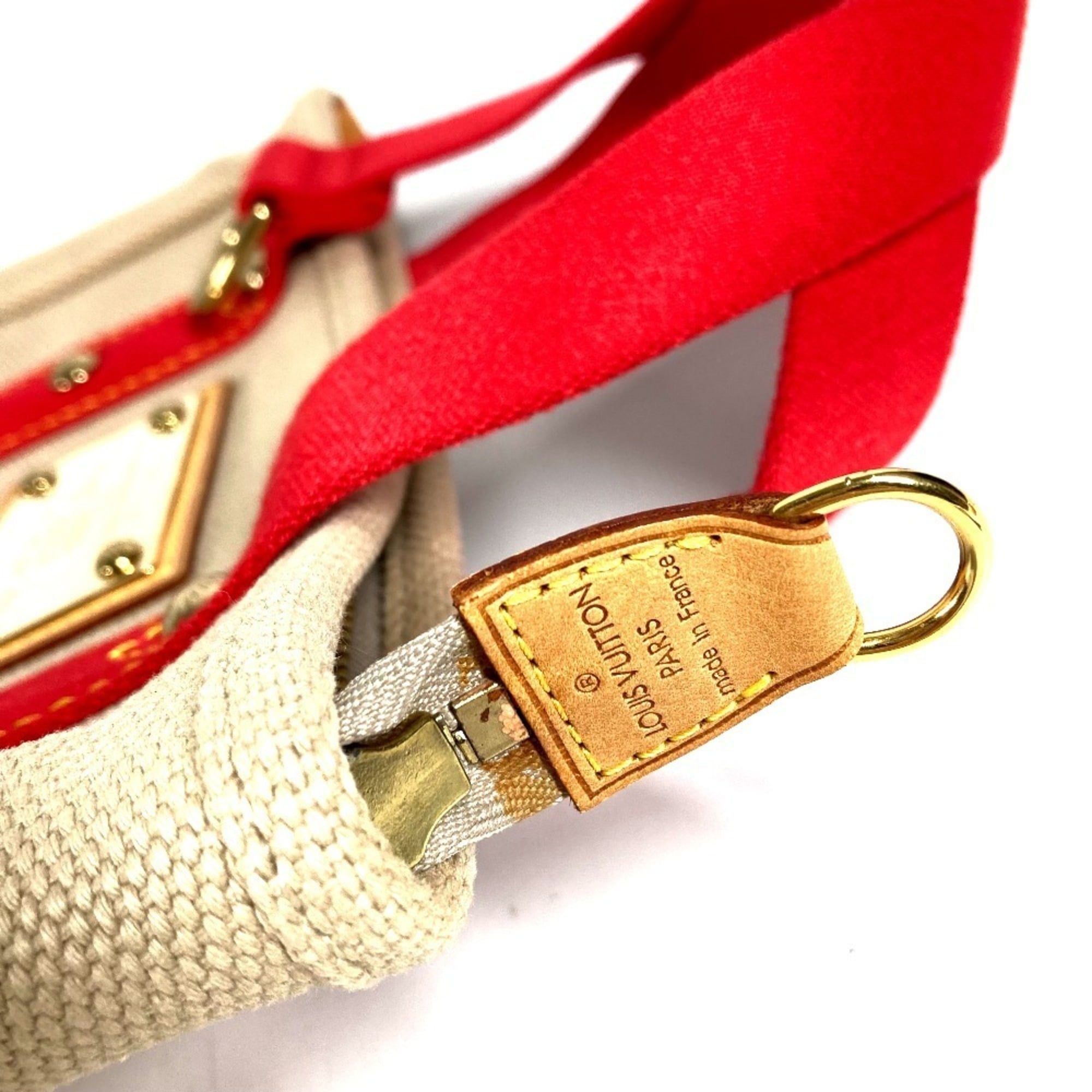 Louis Vuitton Beige Red Color Canvas Handbag Tote Bag