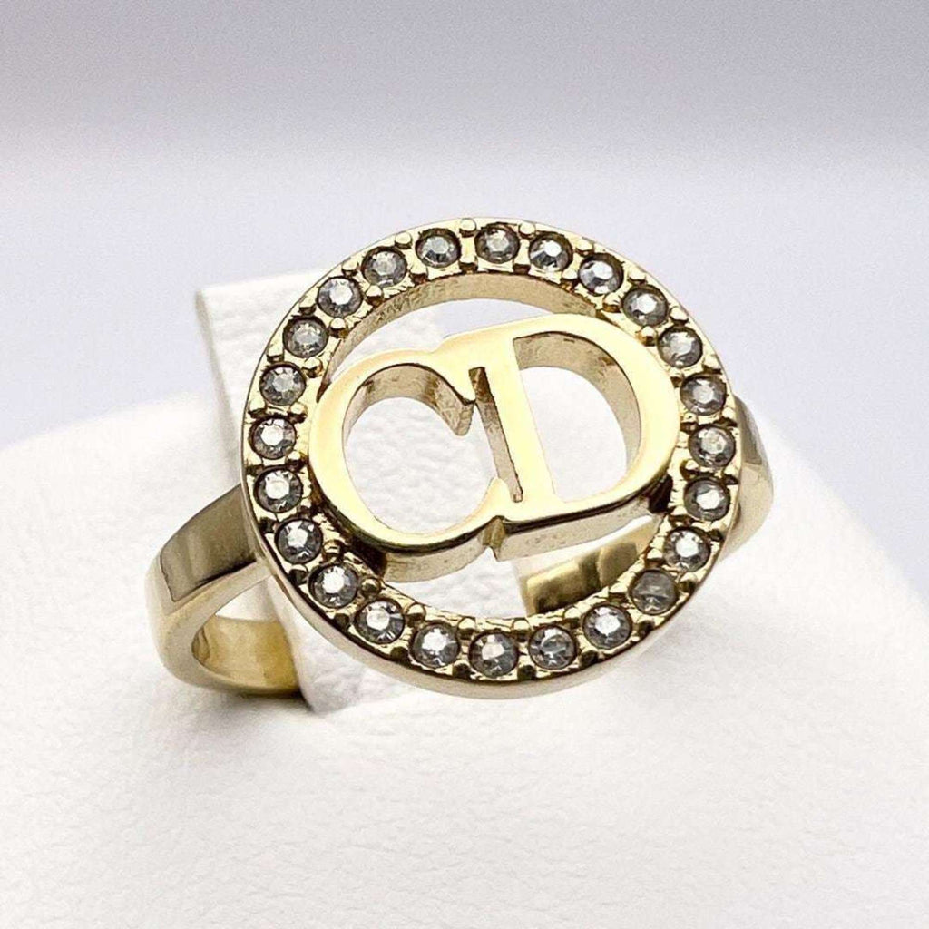 Christian Dior Metal Rhinestone Band Ring (Pre-Owned)