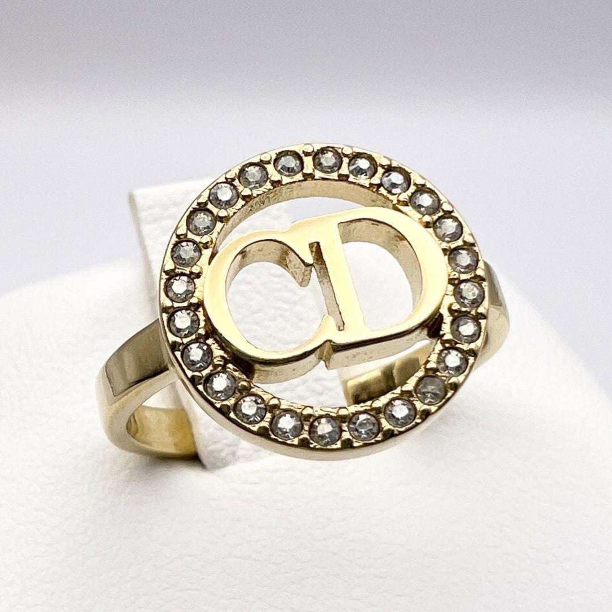 Christian Dior Metal Rhinestone Band Ring (Pre-Owned)