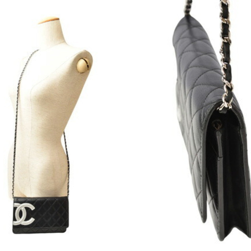 Chanel Black Leather Chain/Shoulder Wallet