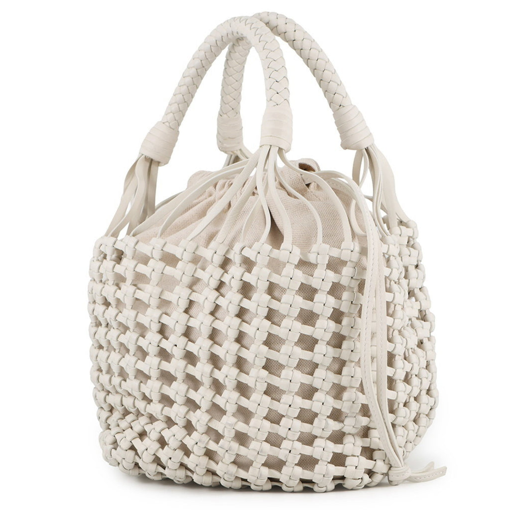 Bottega Veneta White Leather Canvas Tote Bag