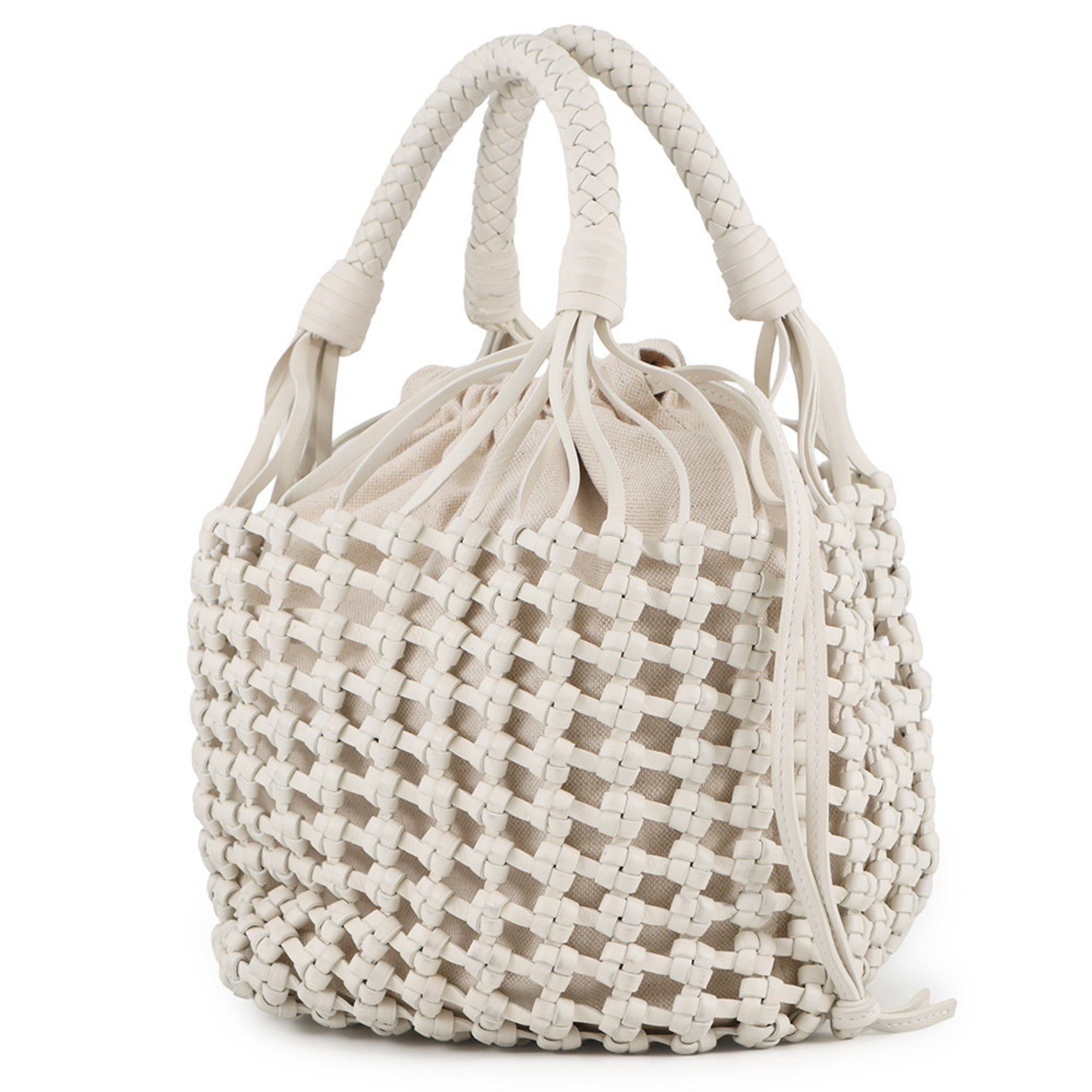 Bottega Veneta White Leather Canvas Tote Bag