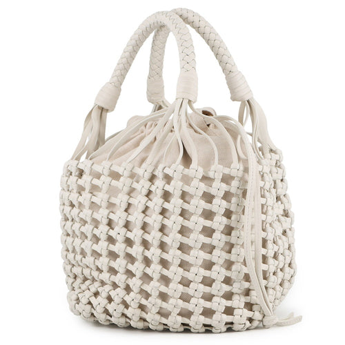 Bottega Veneta White Leather Canvas Tote Bag