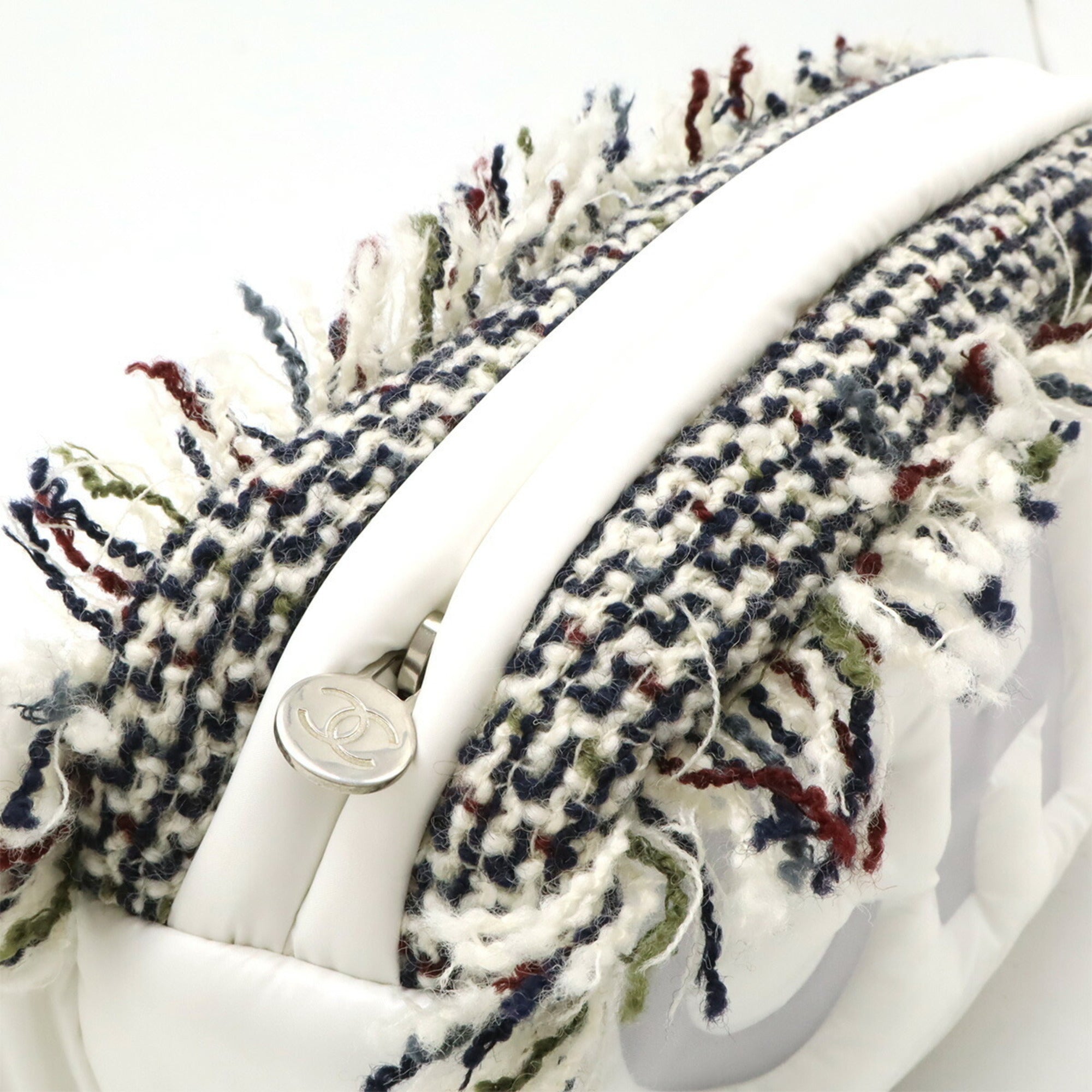 Chanel Gray White Nylon Tweed Pouch Sling Bag