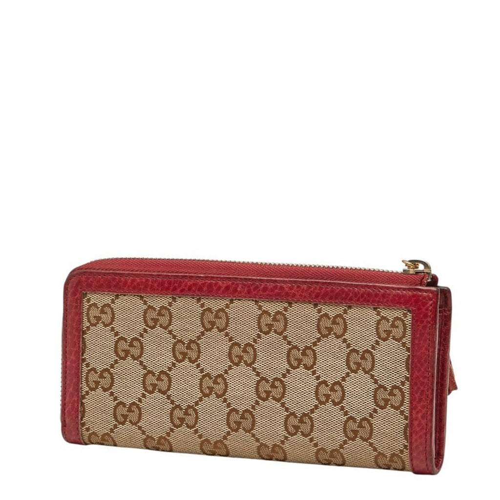 Gucci Brown Red Color Canvas Leather Long Wallet (Bi-Fold) (Pre-Owned)
