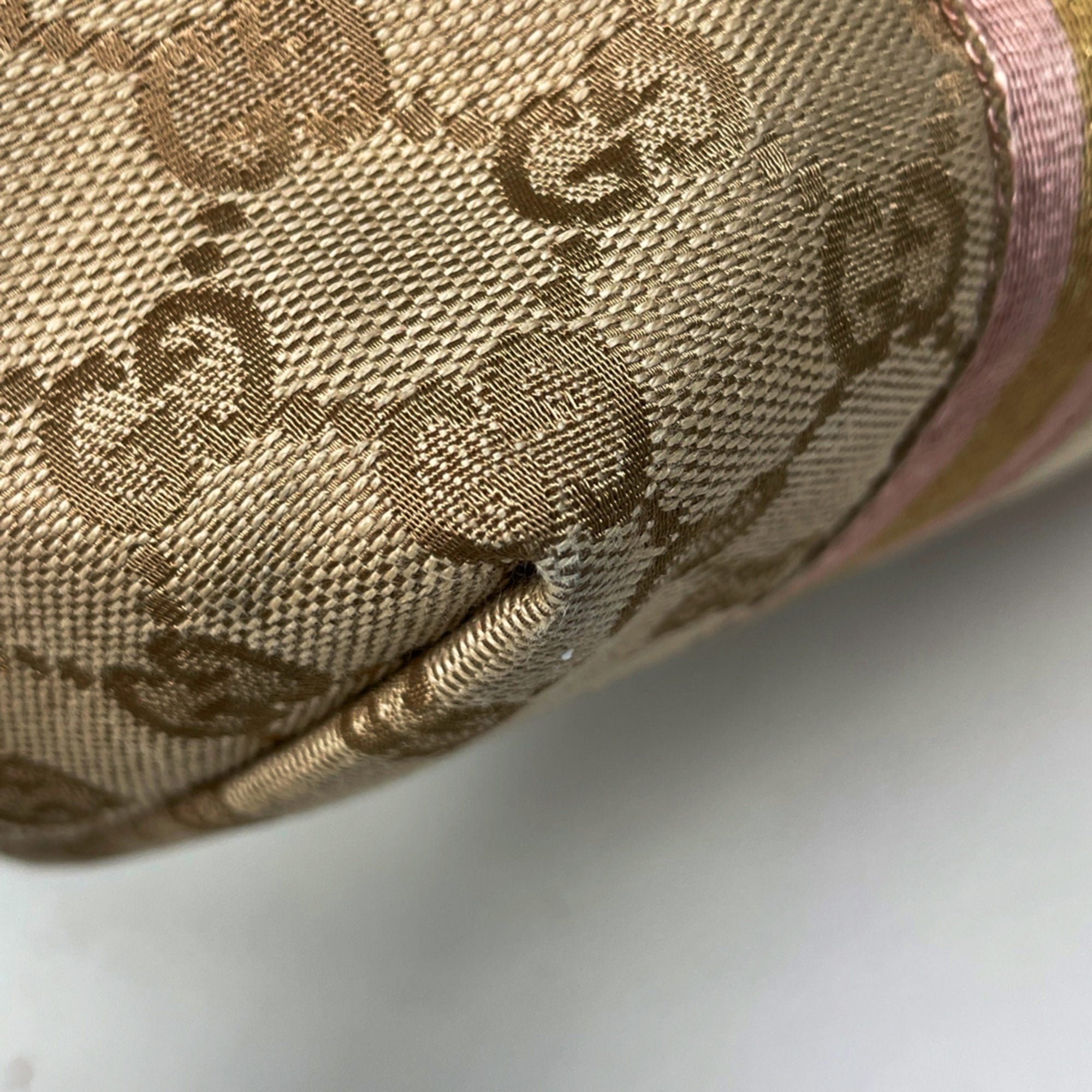 Gucci Beige Gold Gg Canvas Leather Shoulder Bag Tote Bag (Pre-Owned)