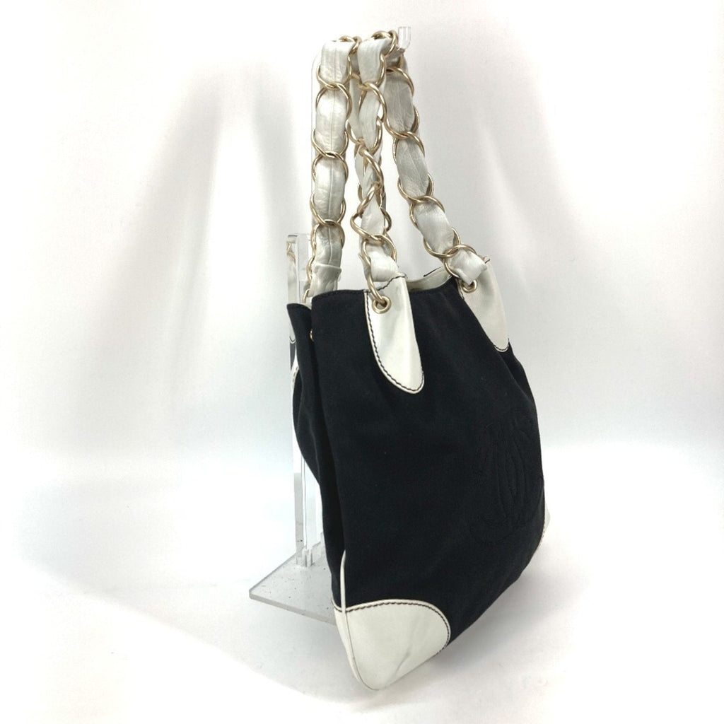 Chanel Black White Canvas Leather Shoulder Bag Tote Bag