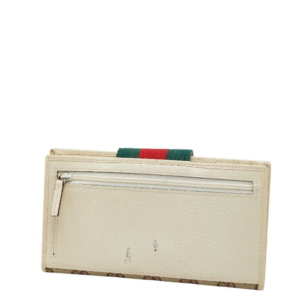 Gucci Beige Ivory Canvas Leather Long Wallet (Bi-Fold) (Pre-Owned)
