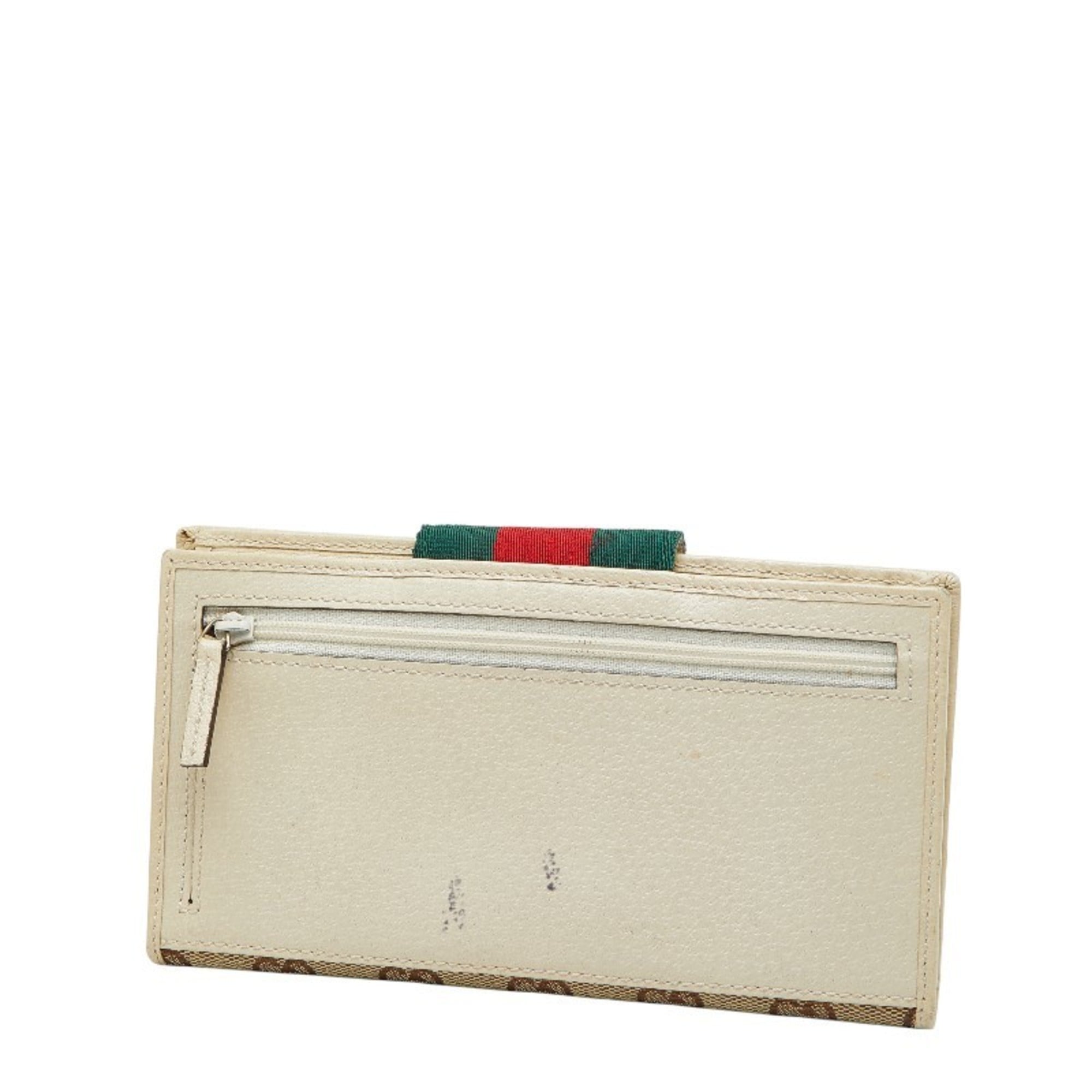 Gucci Beige Ivory Canvas Leather Long Wallet (Bi-Fold) (Pre-Owned)