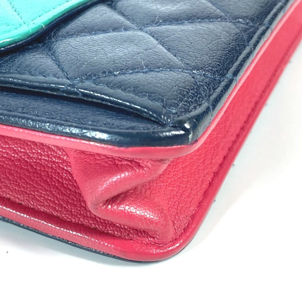 Chanel Navy Pink Grained Calfskin Pochette Shoulder Bag