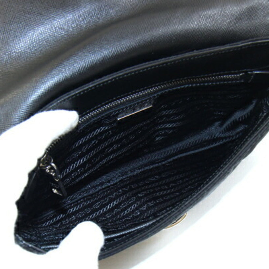 Prada Black Nylon Leather Pochette Shoulder Bag