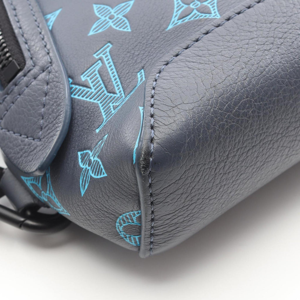 Louis Vuitton Blue Gray Monogram Shadow Leather Fanny Pack Sling Bag