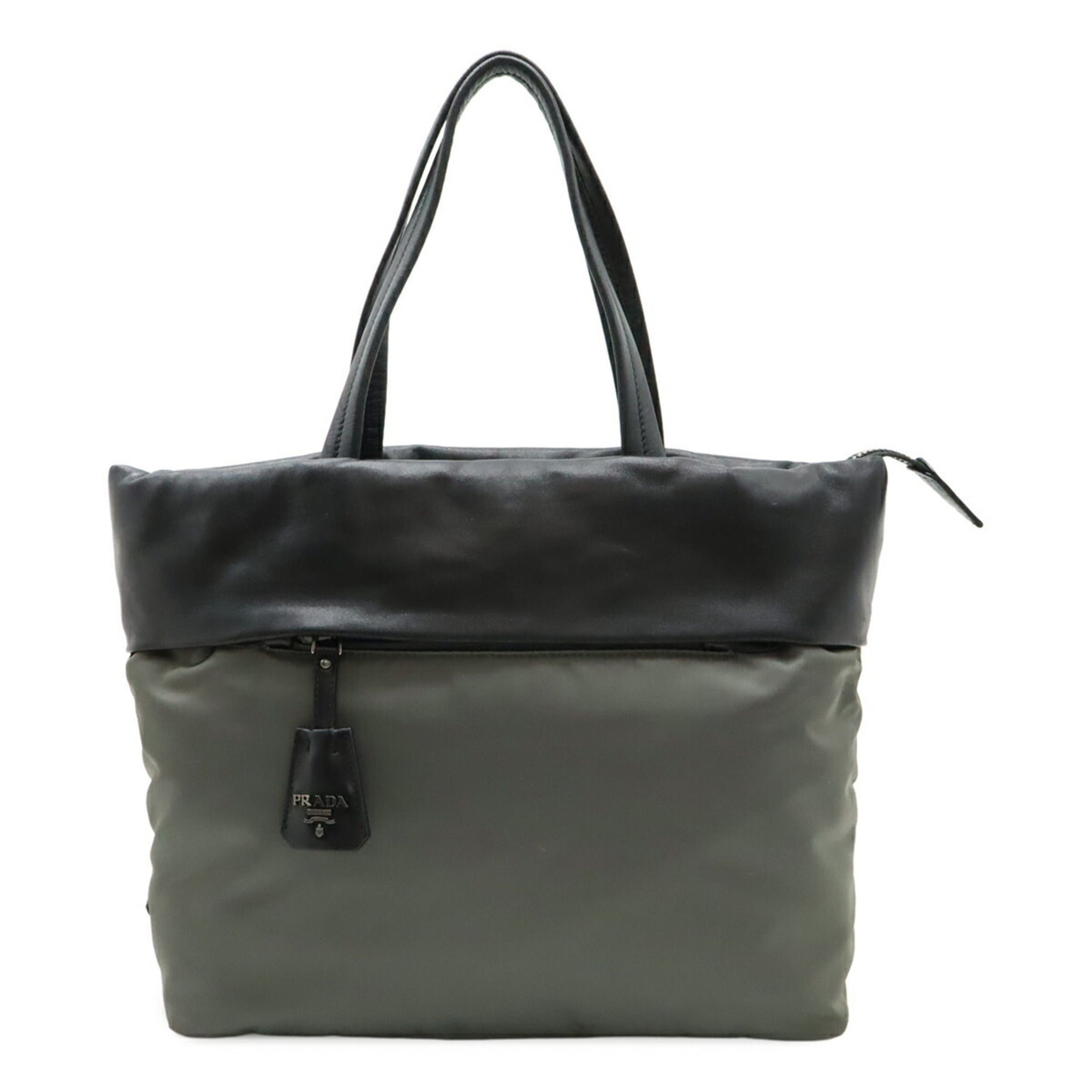 Prada Black Gray Nero Nylon Leather Tote Bag