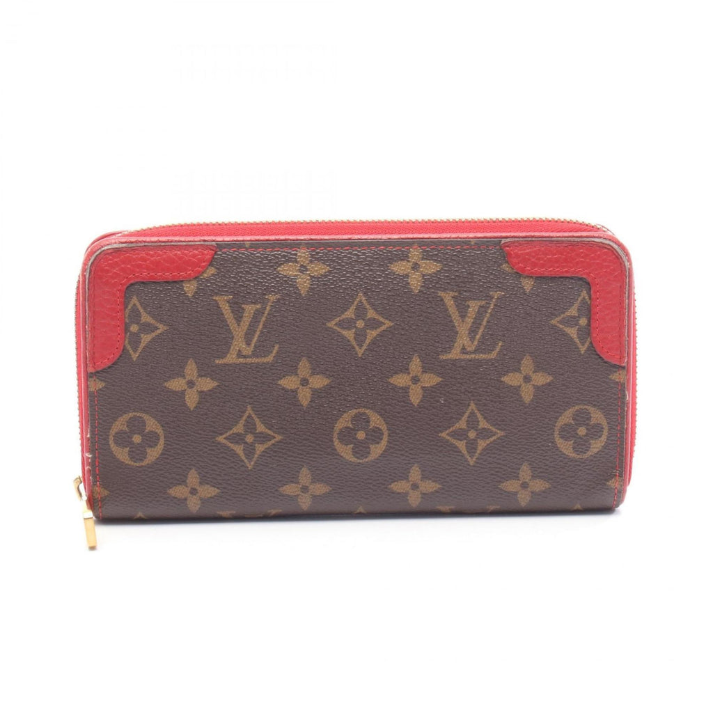 Louis Vuitton Brown Cerise Red Color Monogram Leather Coated Canvas Long Wallet