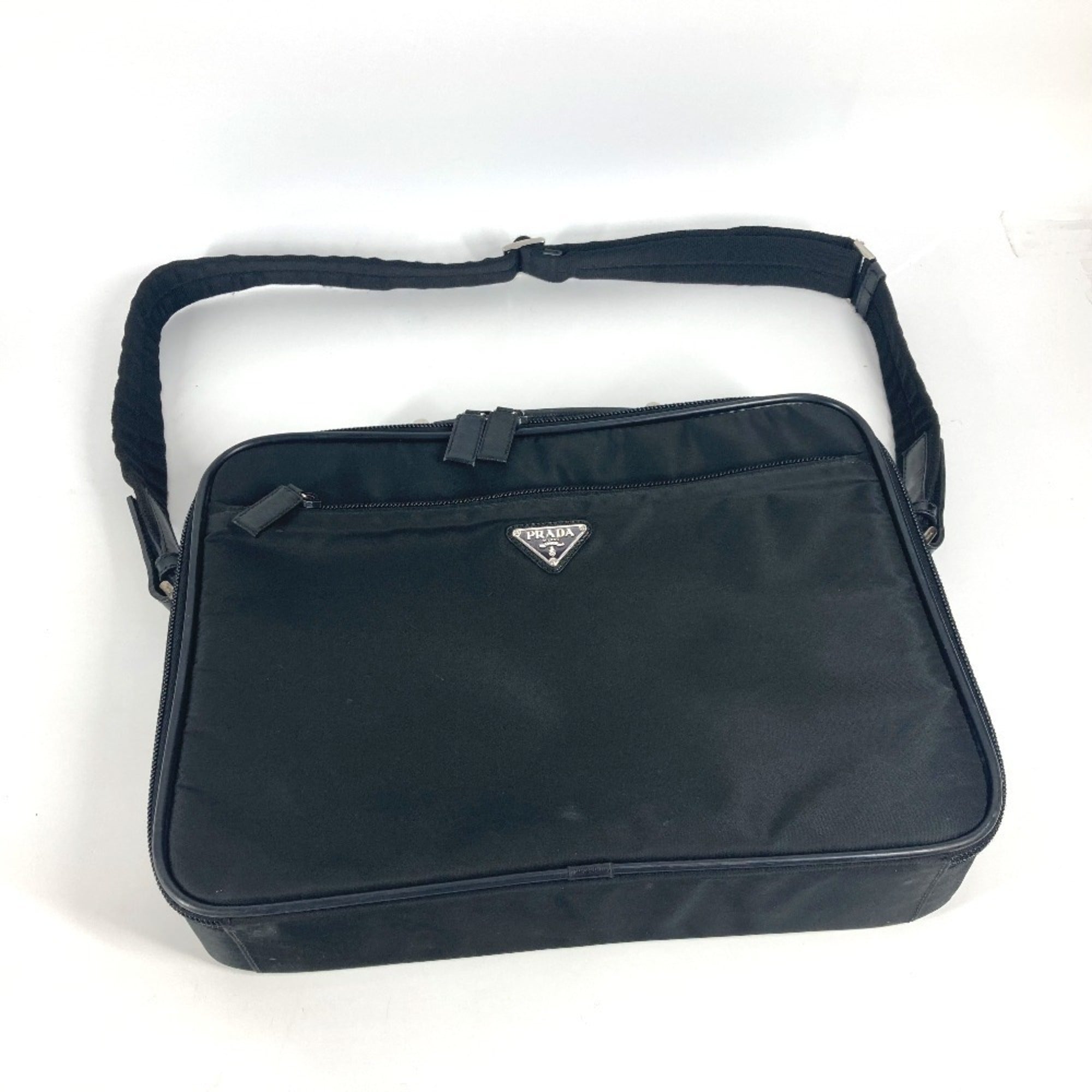 Prada Black Leather Nylon Handbag Shoulder Bag