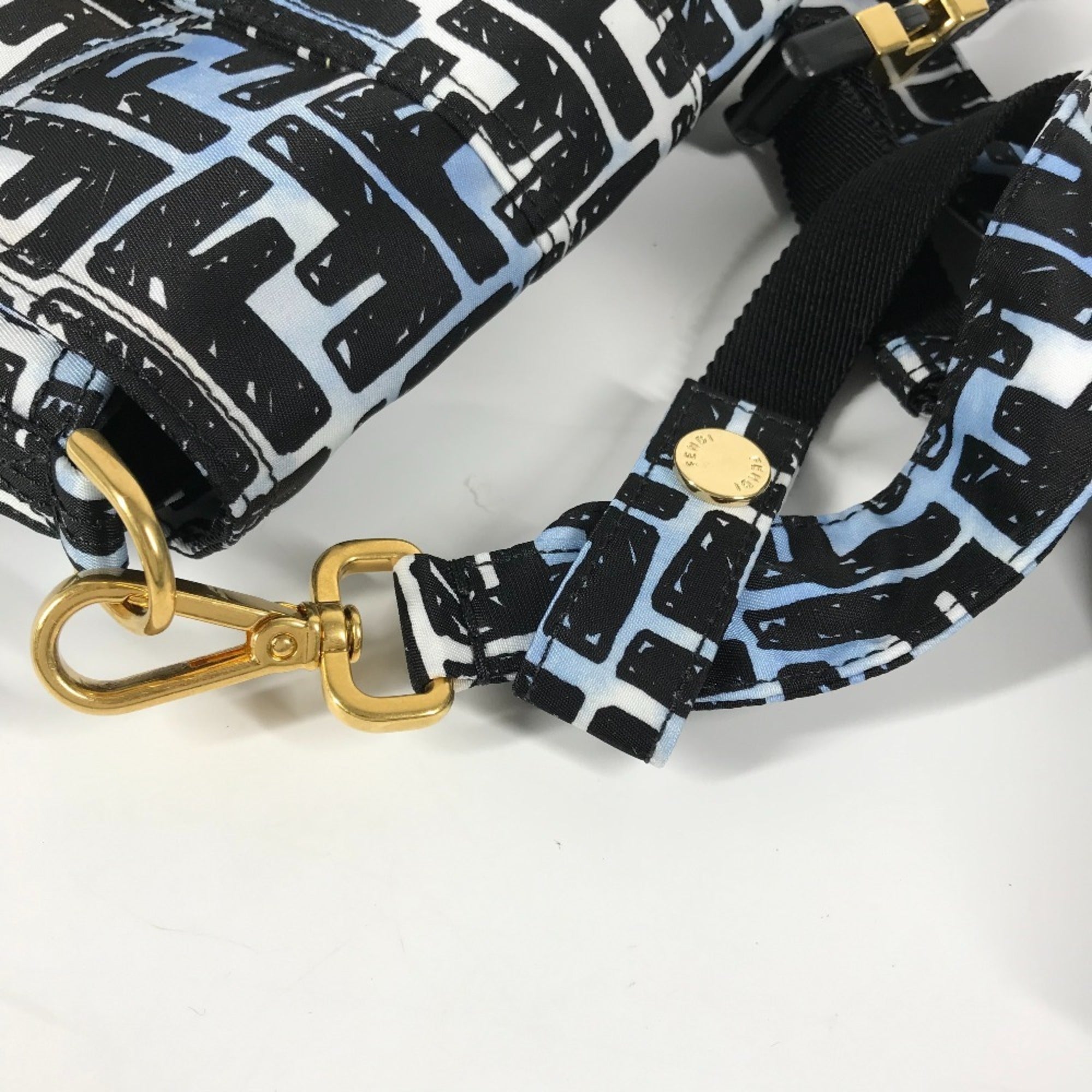 Fendi Black Blue Nylon Baguette Bag Pochette Shoulder Bag