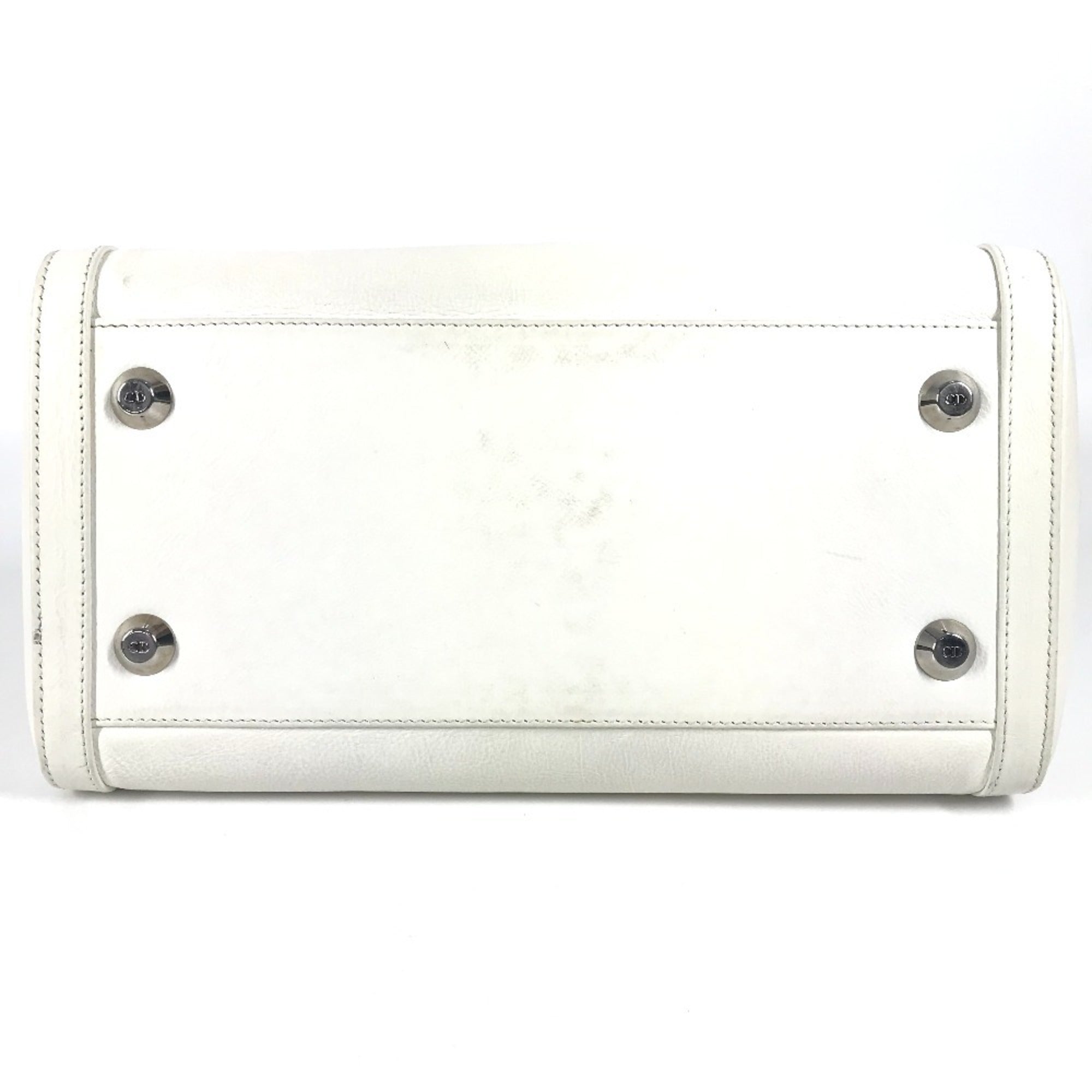 Christian Dior White Leather Boston Bag Handbag (Pre-Owned)