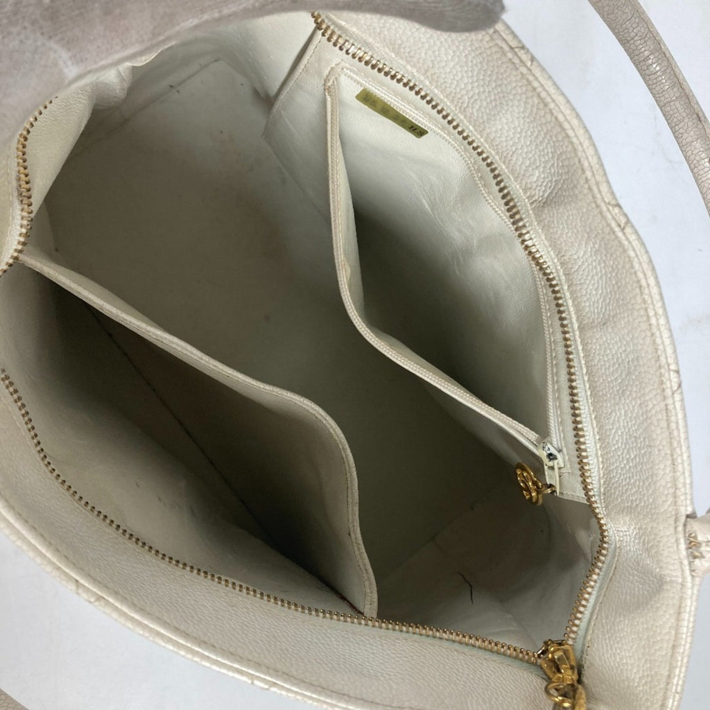 Chanel White Caviar Leather Shoulder Bag Tote Bag
