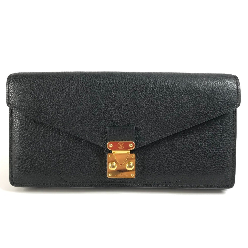 Louis Vuitton Black Leather Long Wallet (Tri-Fold)