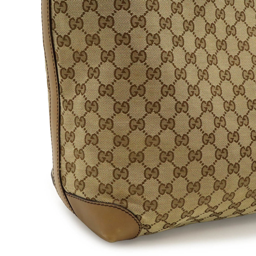 Gucci Beige Khaki Light Brown Gg Canvas Leather Shoulder Bag Tote Bag (Pre-Owned)