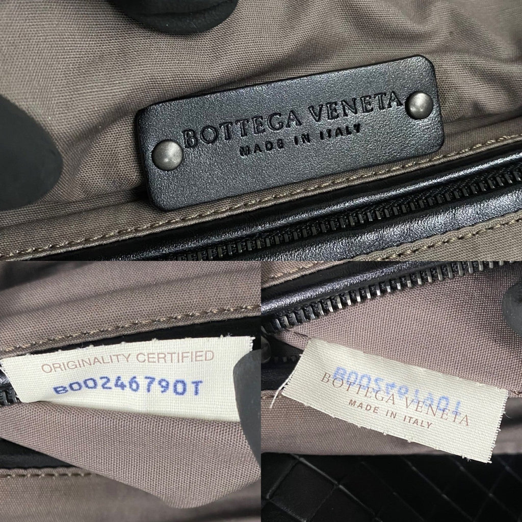 Bottega Veneta Black Leather Canvas Handbag Tote Bag