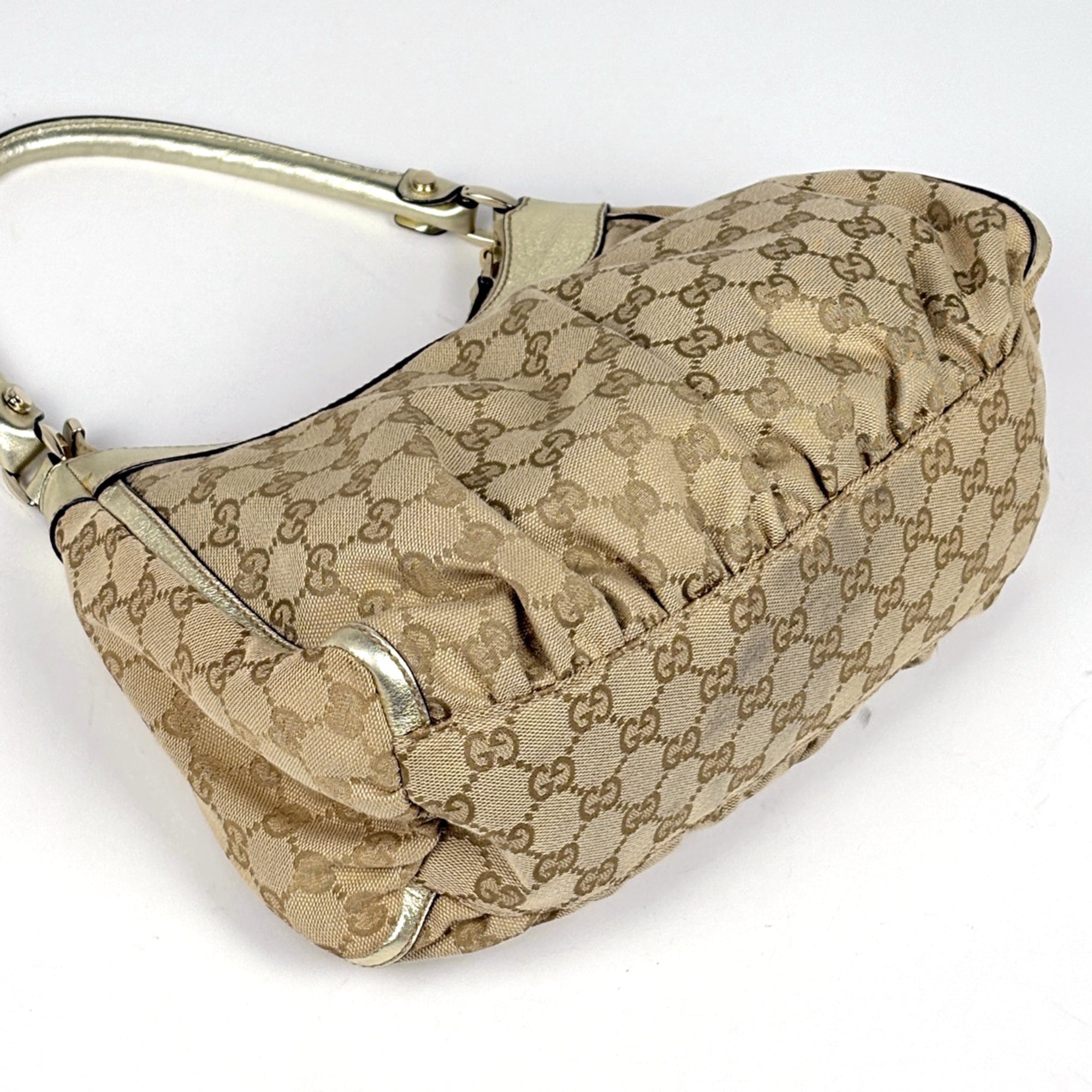 Gucci Beige Gold Gg Canvas Leather Handbag Shoulder Bag (Pre-Owned)