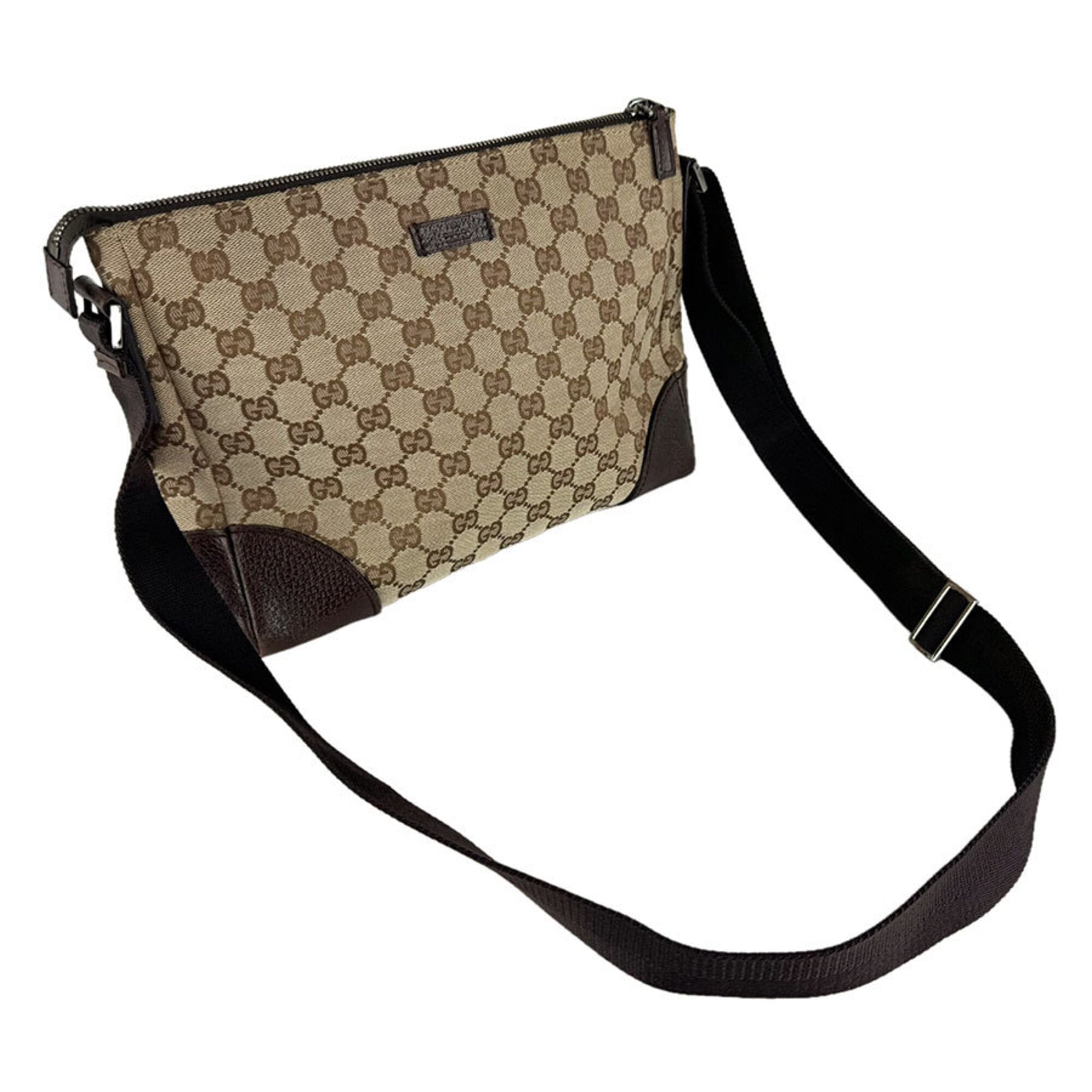 Gucci Brown Brown Gg Gg Canvas Leather Shoulder Bag (Pre-Owned)