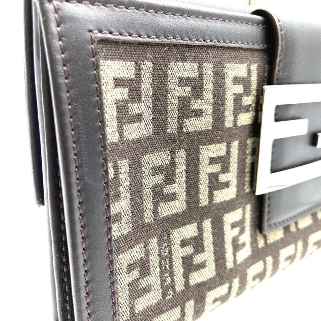 Fendi Zucchino Brown Canvas Long Wallet (Bi-Fold)
