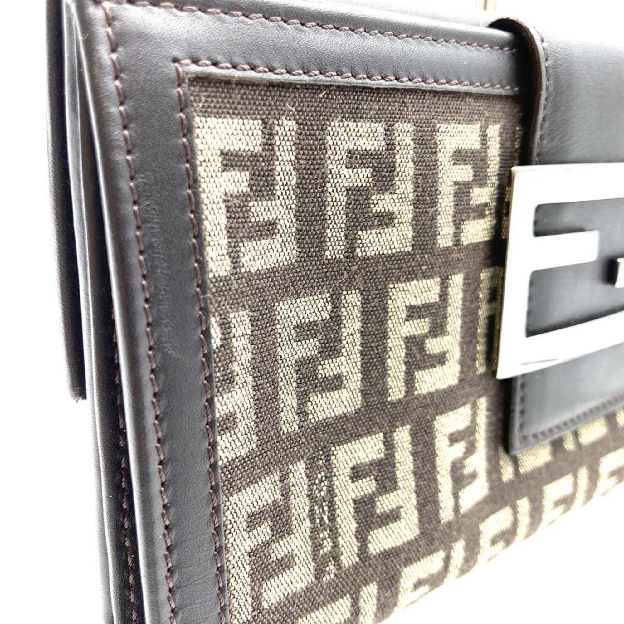 Fendi Zucchino Brown Canvas Long Wallet (Bi-Fold)