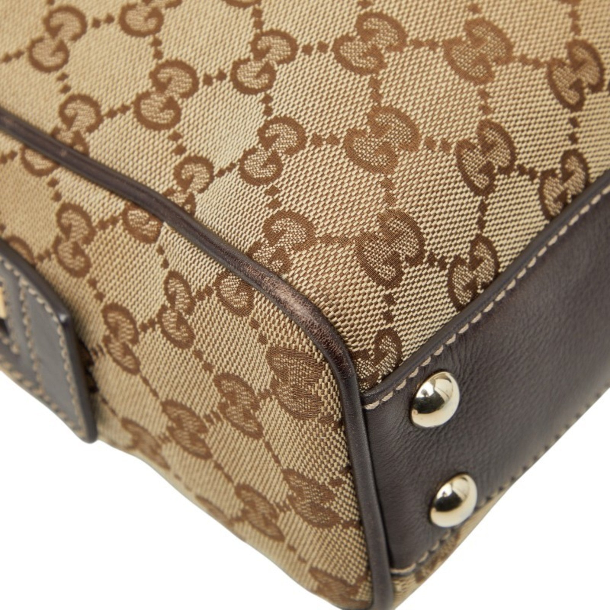 Gucci Beige Brown Gg Canvas Leather Handbag (Pre-Owned)