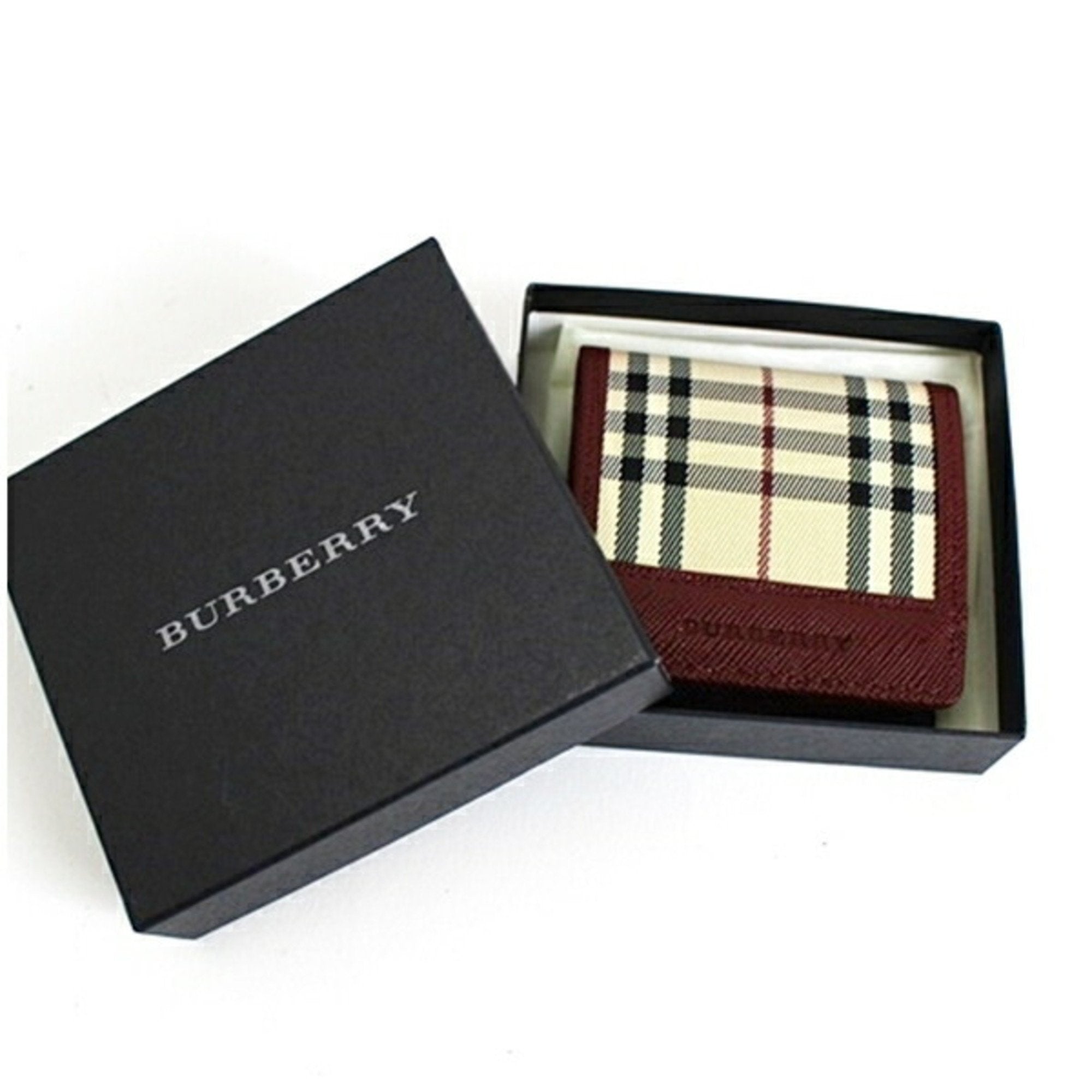 Burberry Beige Black Wine Canvas Leather Coin Purse/Coin Case