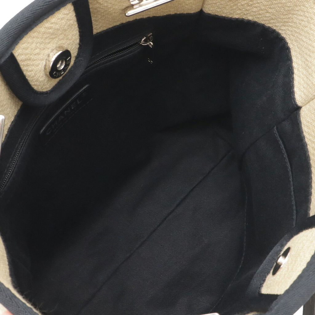Chanel Beige Black Canvas Shoulder Bag Tote Bag