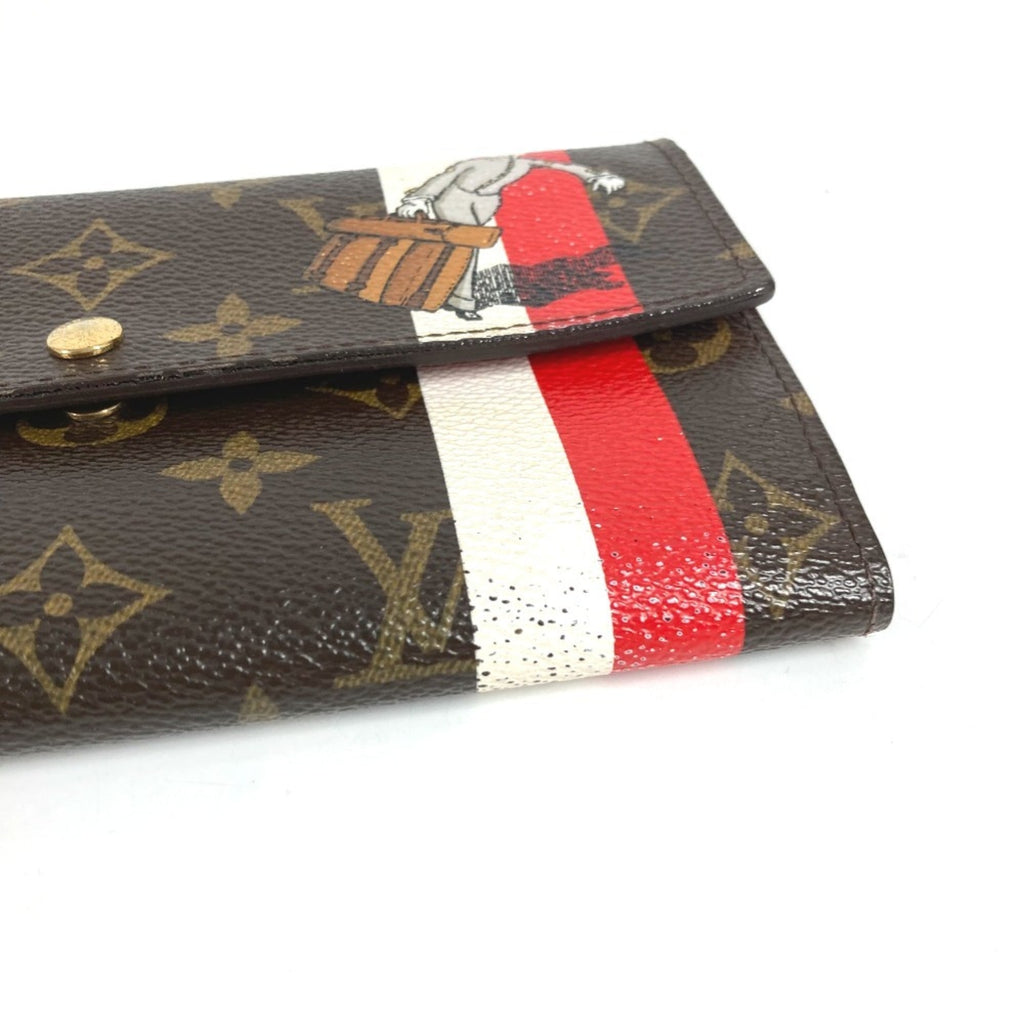 Louis Vuitton Brown Red Color Canvas Monogram Long Wallet (Tri-Fold)