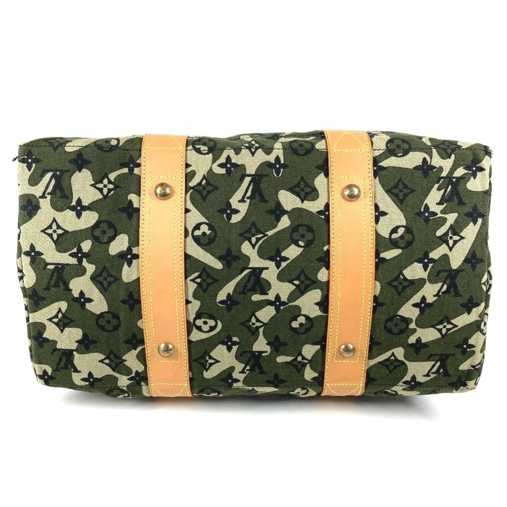 Louis Vuitton Black Green Leather Canvas Boston Bag Shoulder Bag Tote Bag
