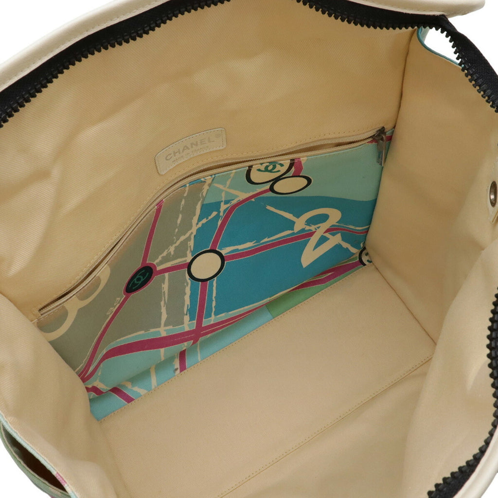 Chanel Blue Blue Green Multi-Color Canvas Shoulder Bag Tote Bag