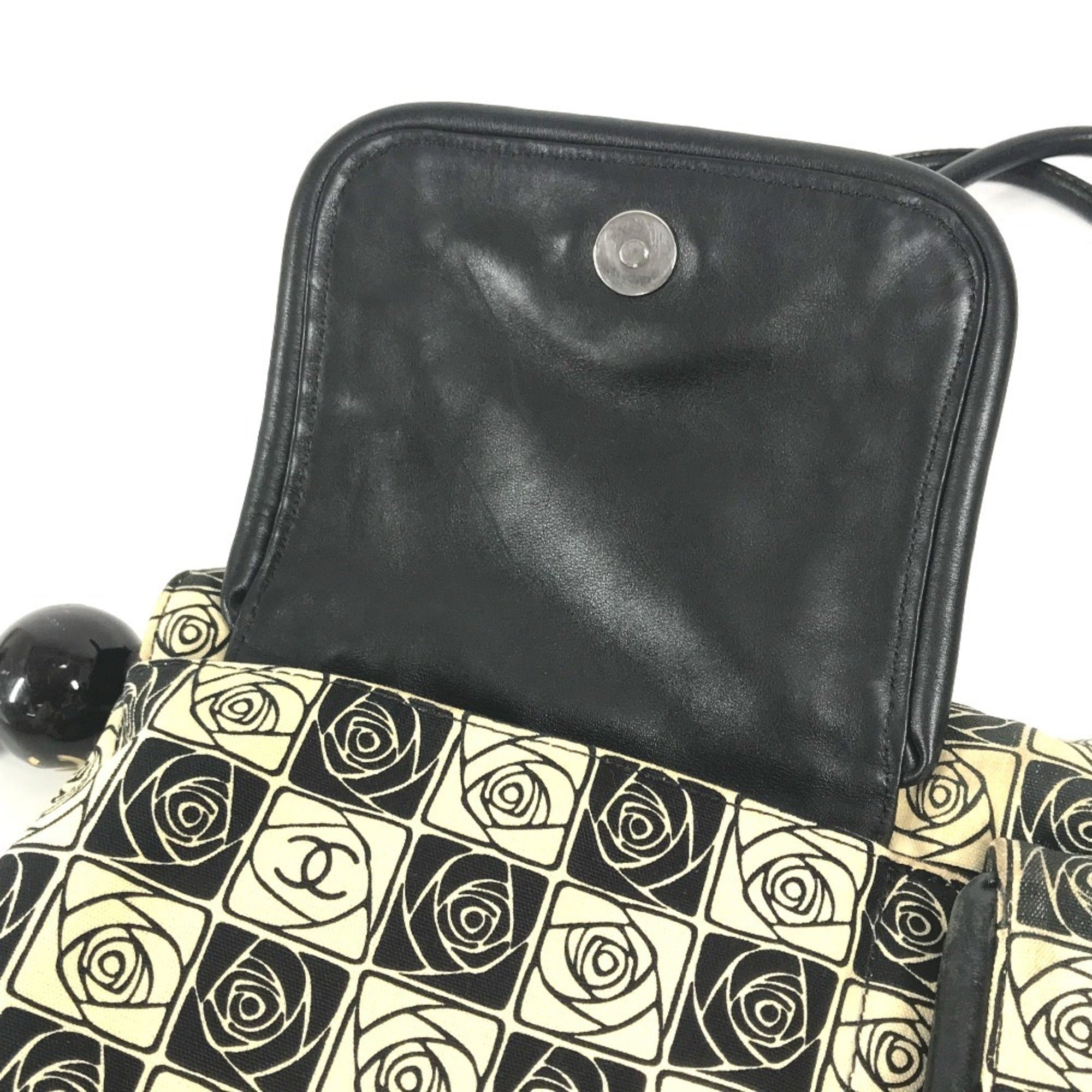 Chanel Camellia Black White Canvas Shoulder Bag Tote Bag
