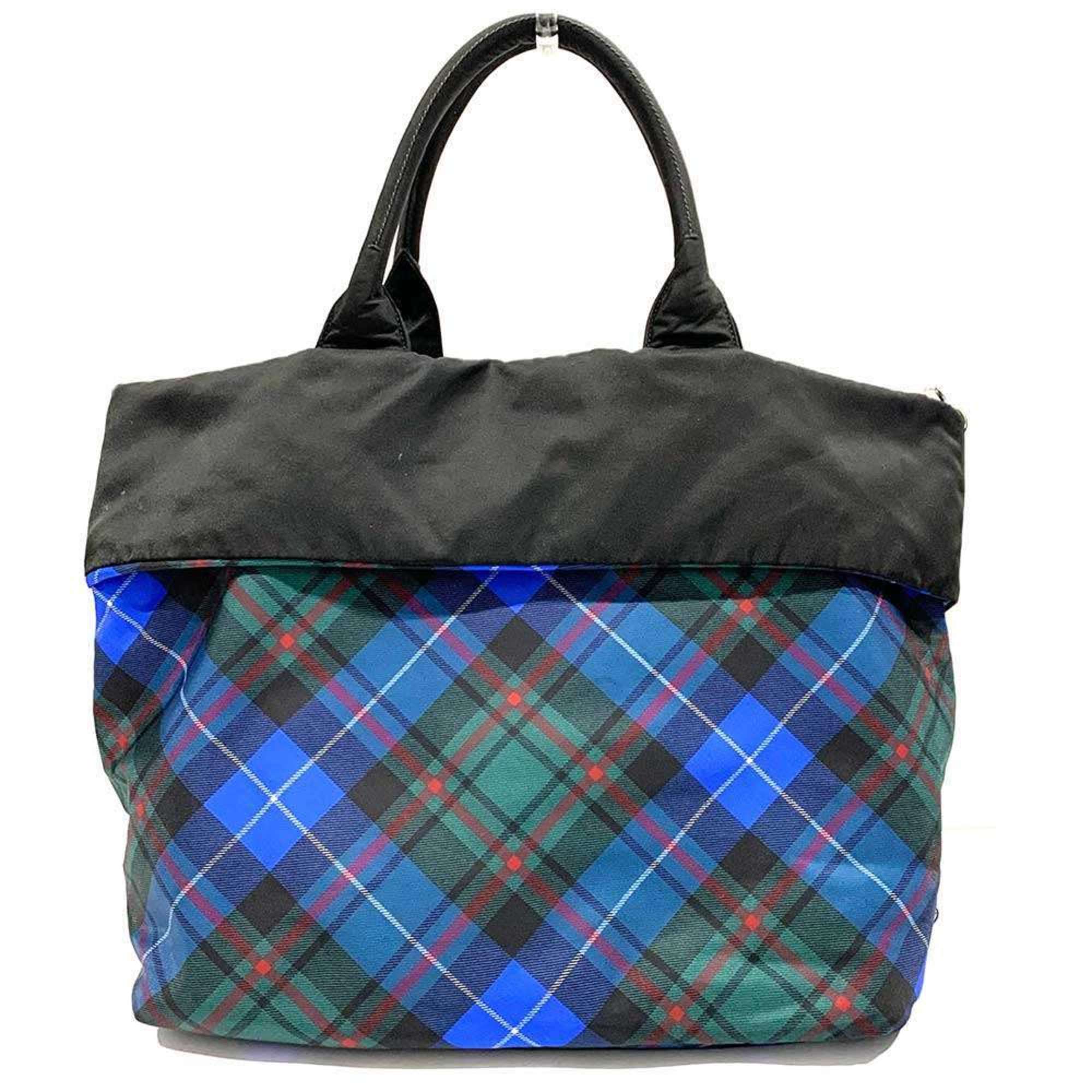 Prada Black Blue Nylon Leather Handbag Shoulder Bag