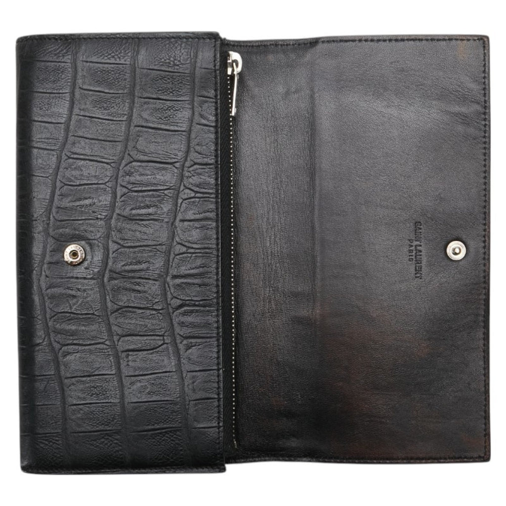 Saint Laurent Black Leather Long Wallet (Bi-Fold) (Pre-Owned)