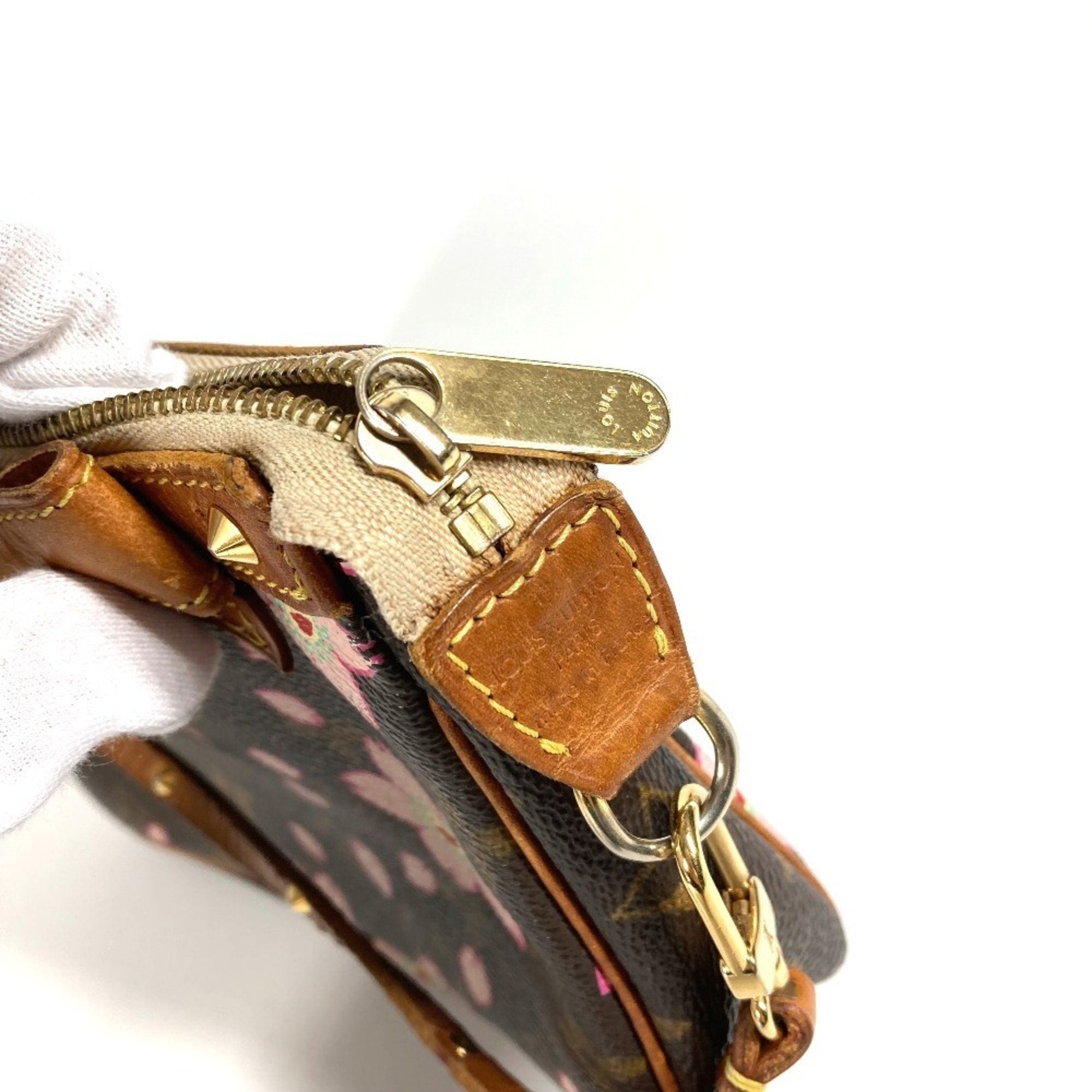 Louis Vuitton Brown Pink Monogram Cherry Blossom Handbag Pouch Shoulder Bag