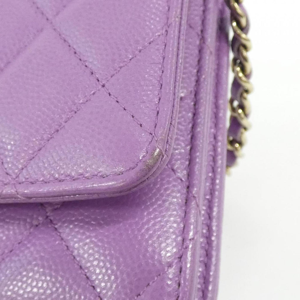 Chanel Purple Grained Calfskin Chain/Shoulder Wallet