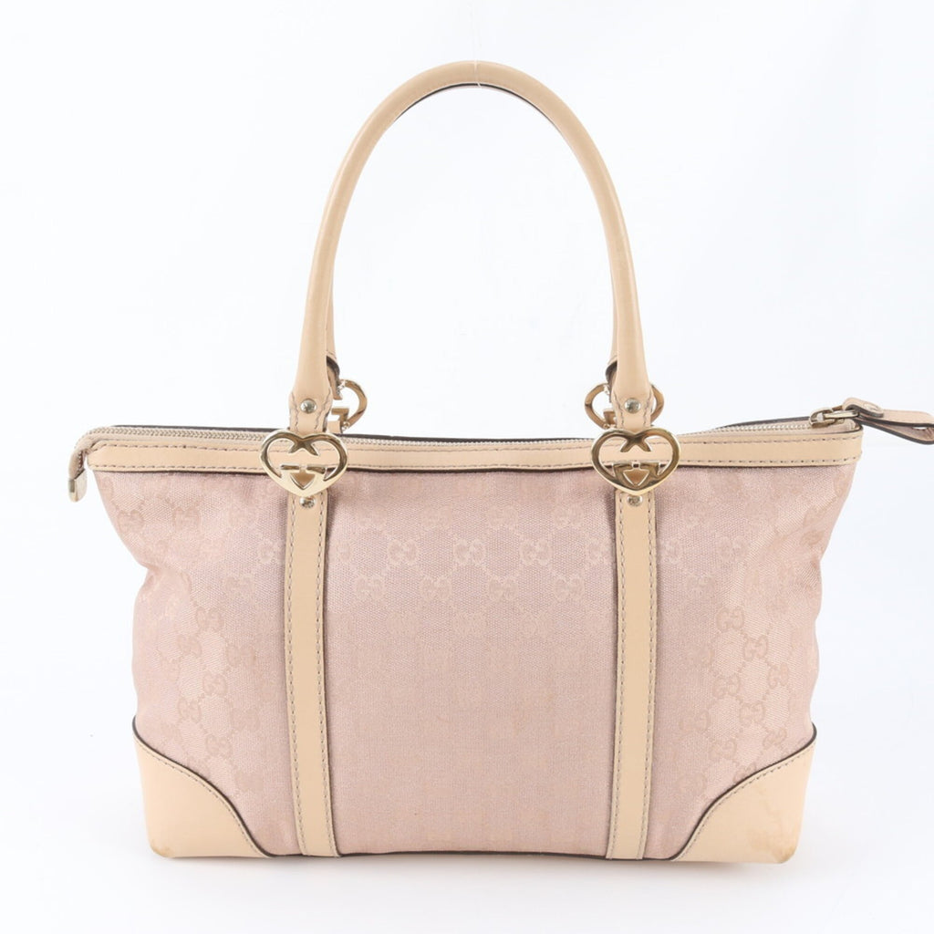 Gucci Beige Pink Gold Leather Canvas Handbag Shoulder Bag Tote Bag (Pre-Owned)