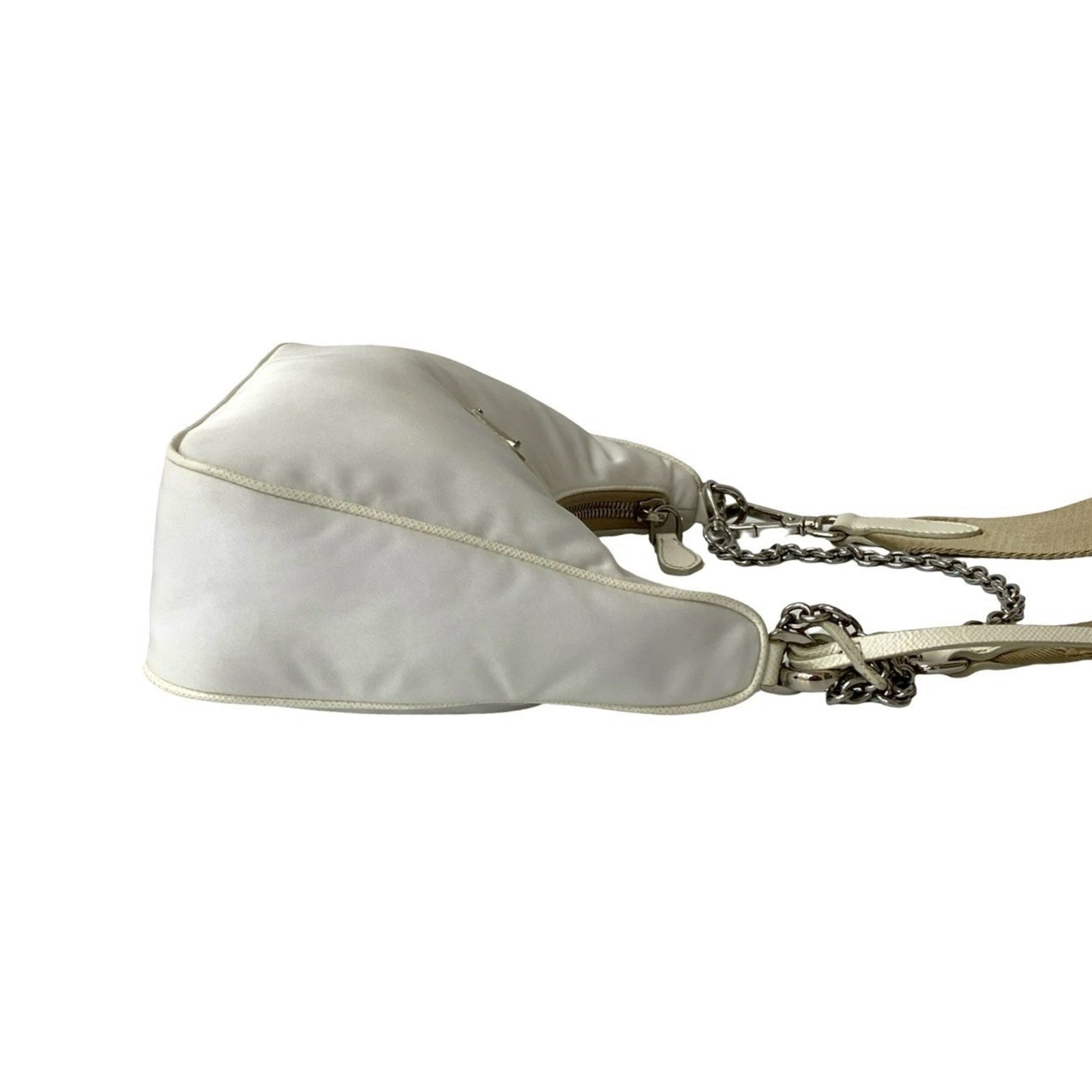 Prada White Nylon Leather Pochette Shoulder Bag