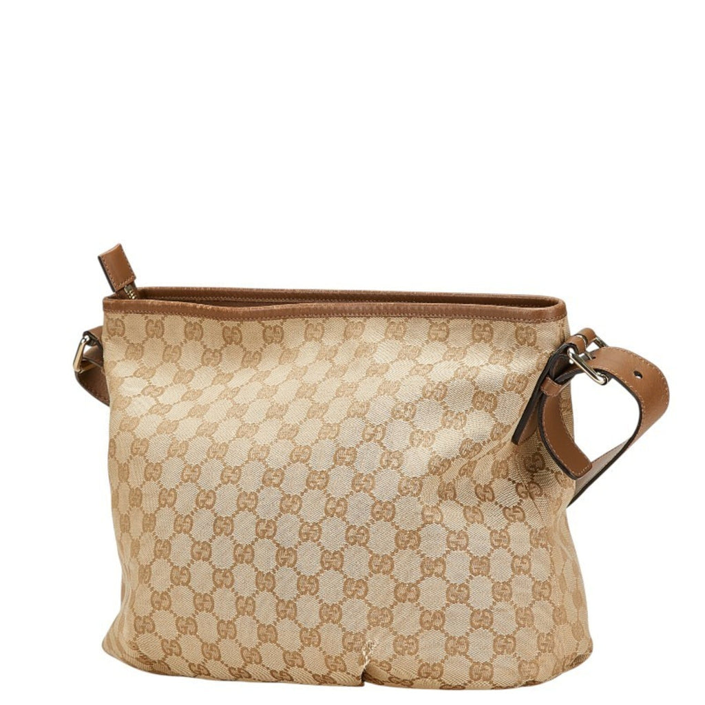 Gucci Beige Brown Canvas Leather Shoulder Bag (Pre-Owned)