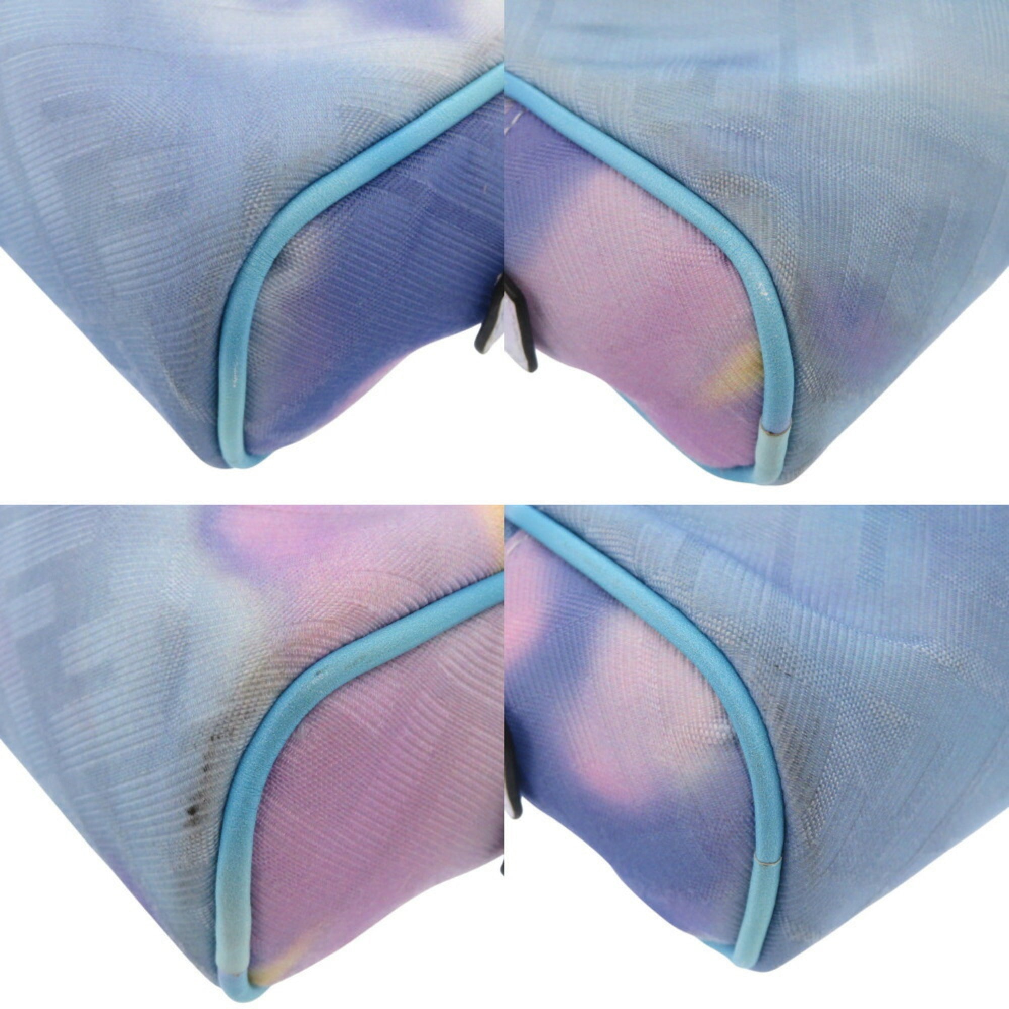 Fendi Light Blue Purple Yellow Fabric Leather Pouch