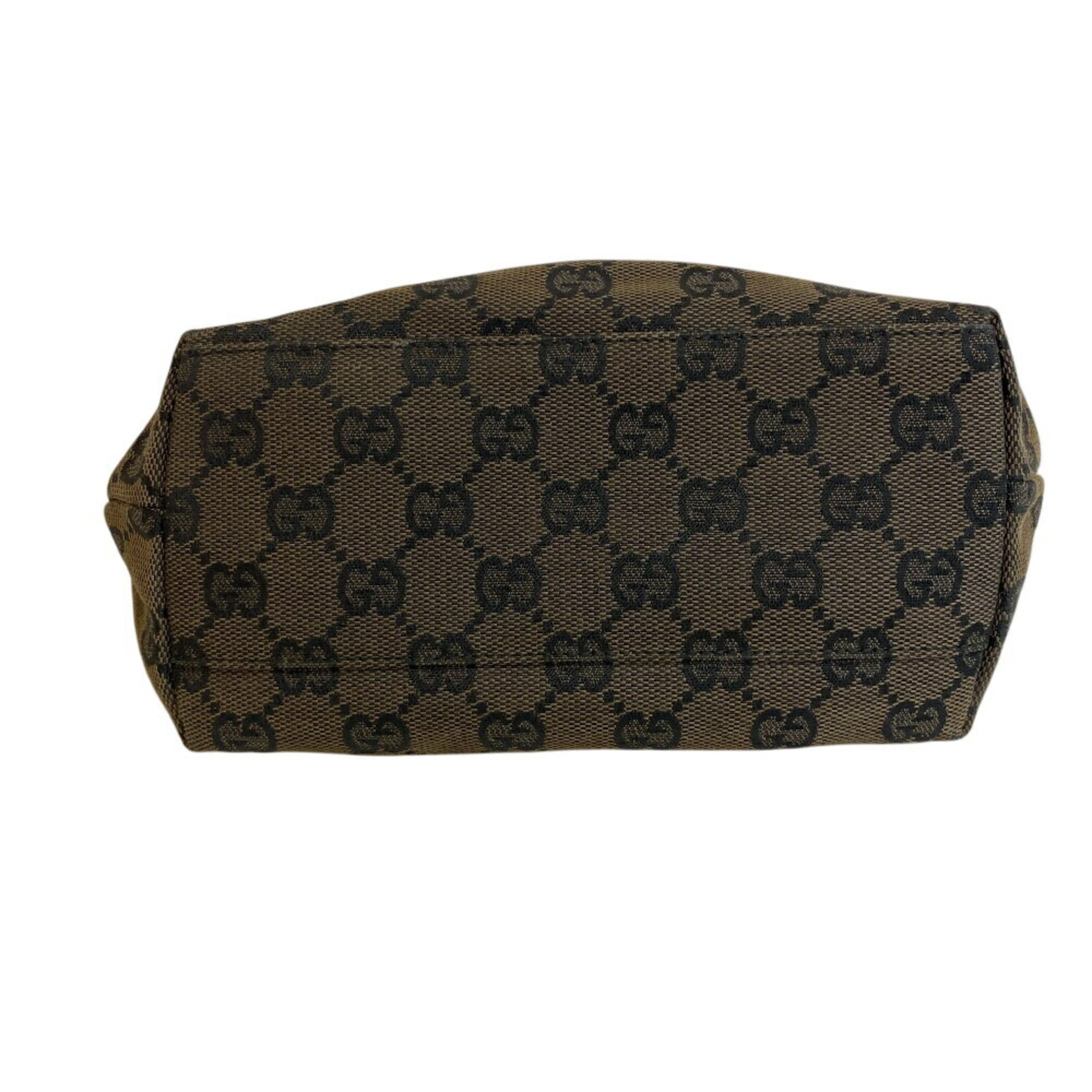 Gucci Beige Black Canvas Leather Handbag (Pre-Owned)