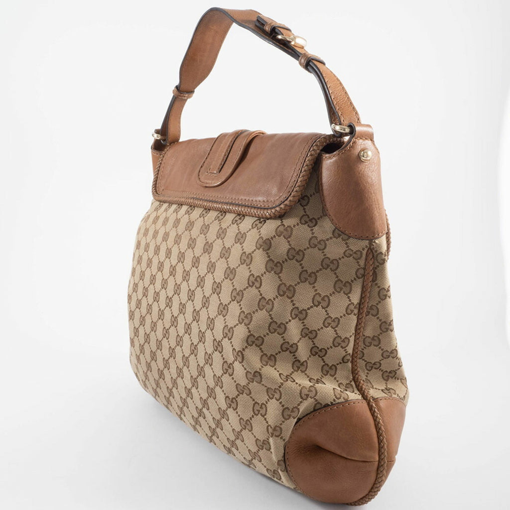 Gucci Gg Canvas Beige Brown Gg Canvas Leather Shoulder Bag (Pre-Owned)