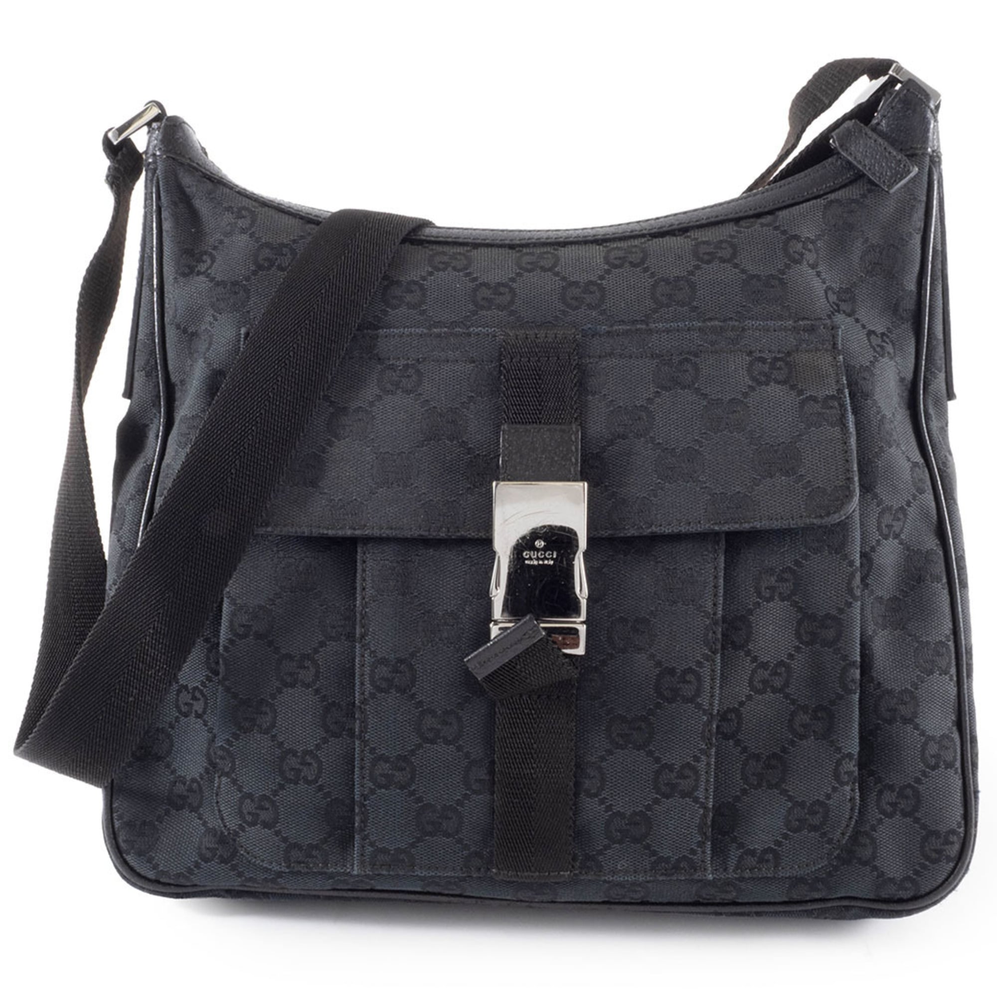 Gucci Black Gg Canvas Leather Shoulder Bag (Pre-Owned)