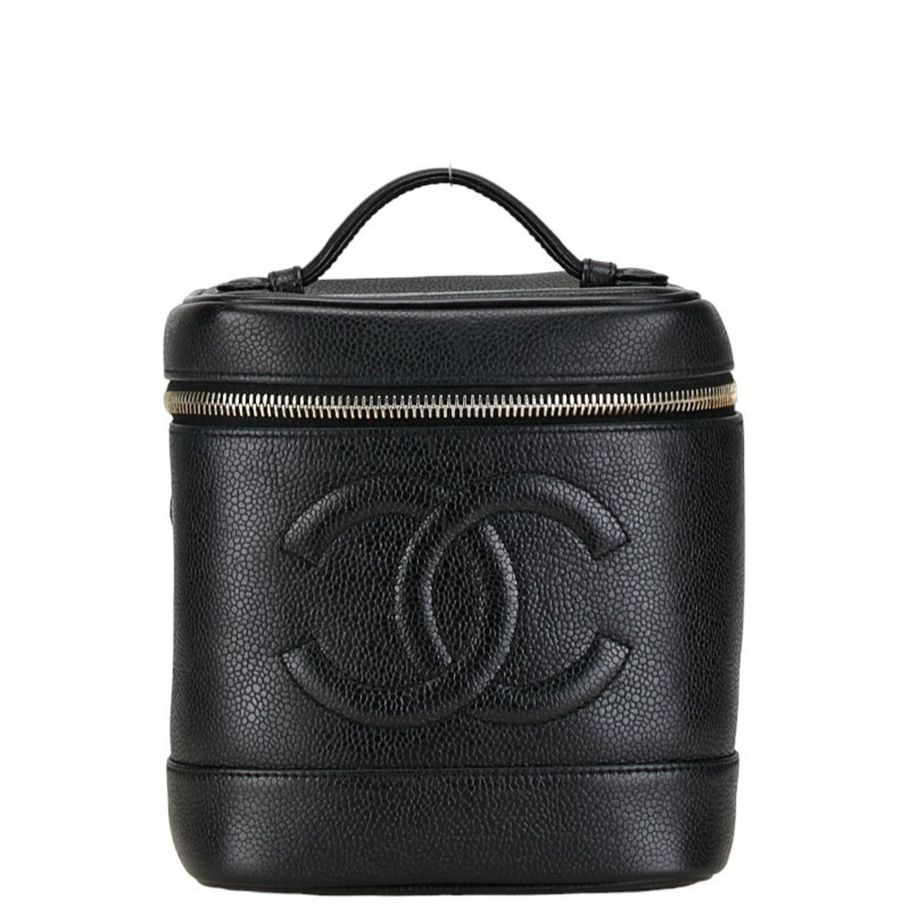 Chanel Caviar Skin Black Gold Caviar Leather Handbag Vanity Bag