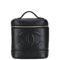 Chanel Caviar Skin Black Gold Caviar Leather Handbag Vanity Bag